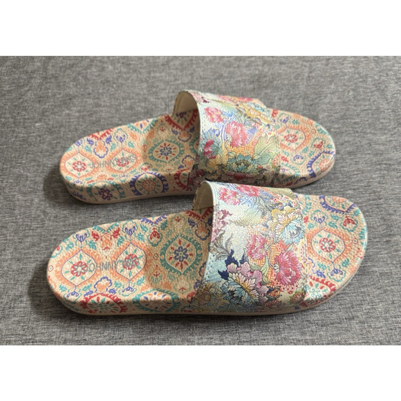 Johnny Was Size 10M Pearce Wave Pool Slide Sandals Colorful Pink Floral Pattern - Picture 2 of 7